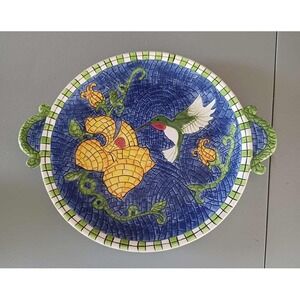 Floral Hummingbird Ceramic Plate with Handles Decorative Serving Platter
